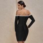 Off Shoulder Long Sleeve Drill Chain Mini Bandage Dress