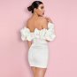 Off Shoulder Short Sleeve Frill Mini Bodycon Dress