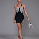 Halter Neck Crystal Fringe Bandage Dress