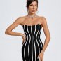 White Striped Strapless Mini Bandage Dress
