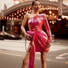 One Shoulder Long Sleeve Sequined Mini Bodycon Dress