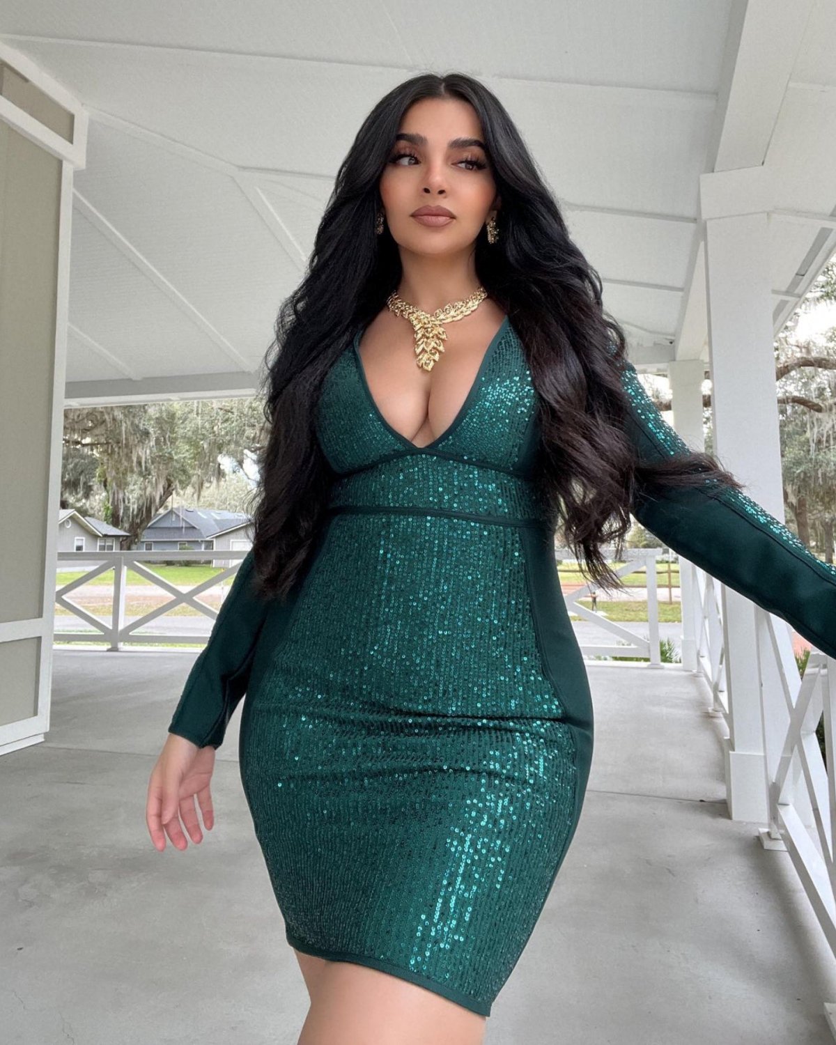 Sequined Deep V Mini Bandage Dress