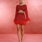 Feather Trim Sequin Mesh Prom Dress