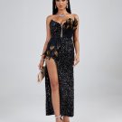 Asymmetric Sequin Embellished Feather Dress
