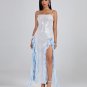 Blue Ruffle Detail Sequin Maxi Dress