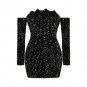 Off Shoulder Long Sleeve Sequins Mini Dress