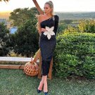 One Shoulder Long Sleeve Sequins Midi Bodycon Dress