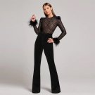 Round Neck Long Sleeve Sequins Bandage Jumpsuit