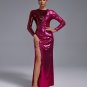 Ruched Sequined High Slit Maxi Dress