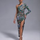 One Shoulder Tokyo Sequins Floral Dress