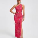 Crystal Embellished Sequin High Split Gown