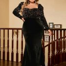 Square Collar Long Sleeve Sequins Maxi Bodycon Dress