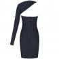Halter One Sleeve Asymmetrical Mini Bandage Dress