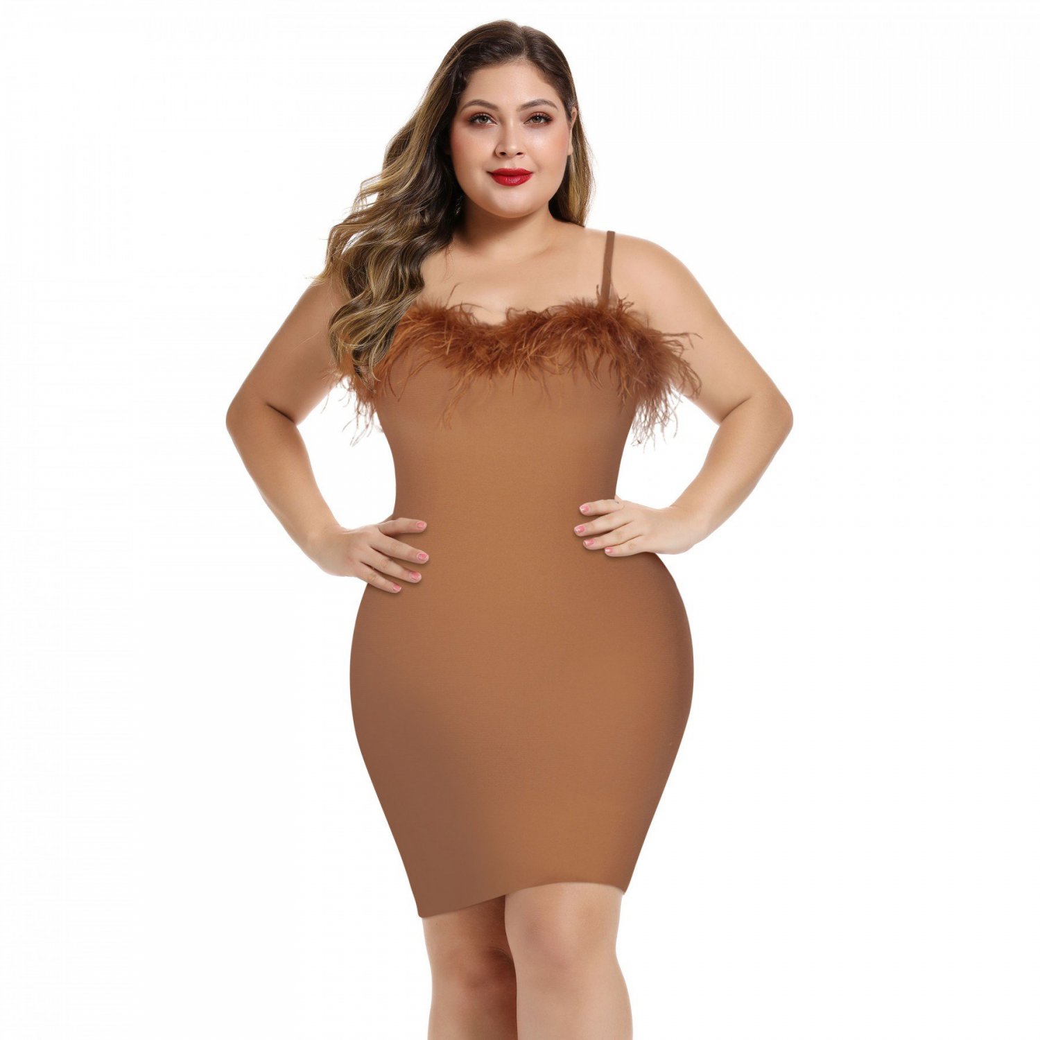 Plus Size Strappy Plume Mini Bandage Dress