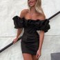 Off Shoulder Short Sleeve Frill Mini Bodycon Dress