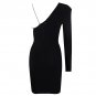 V Neck Long Sleeve Drill Chain Mini Bandage Dress