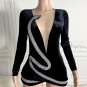 Deep-V Rhinestone Mini Bodycon Dress