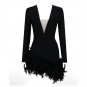 V Neck Long Sleeve Feather Mini Bandage Dress