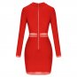 V Neck Long Sleeve Metal Ornamental Buckle Mini Bandage Dress