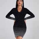 V Neck Rhinestone Mini Dress