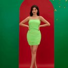 Neon Green Ruched Mesh Mini Dress