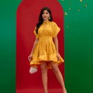 Yellow Cape-effect Belted Mini Dress