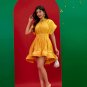 Yellow Cape-effect Belted Mini Dress