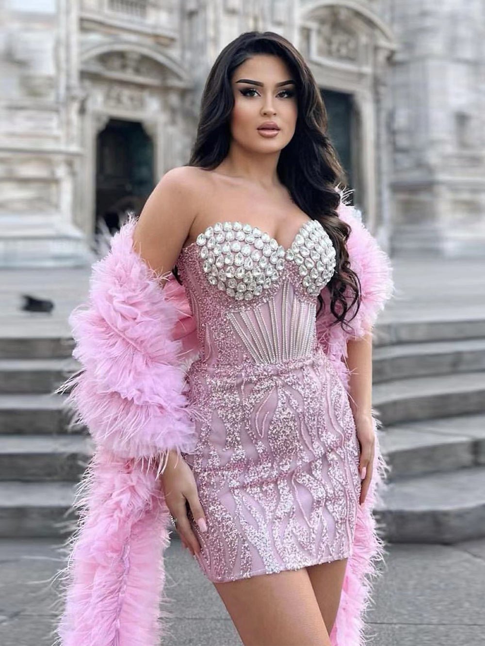 Strapless Sleeveless Sequins Mini Bodycon Dress