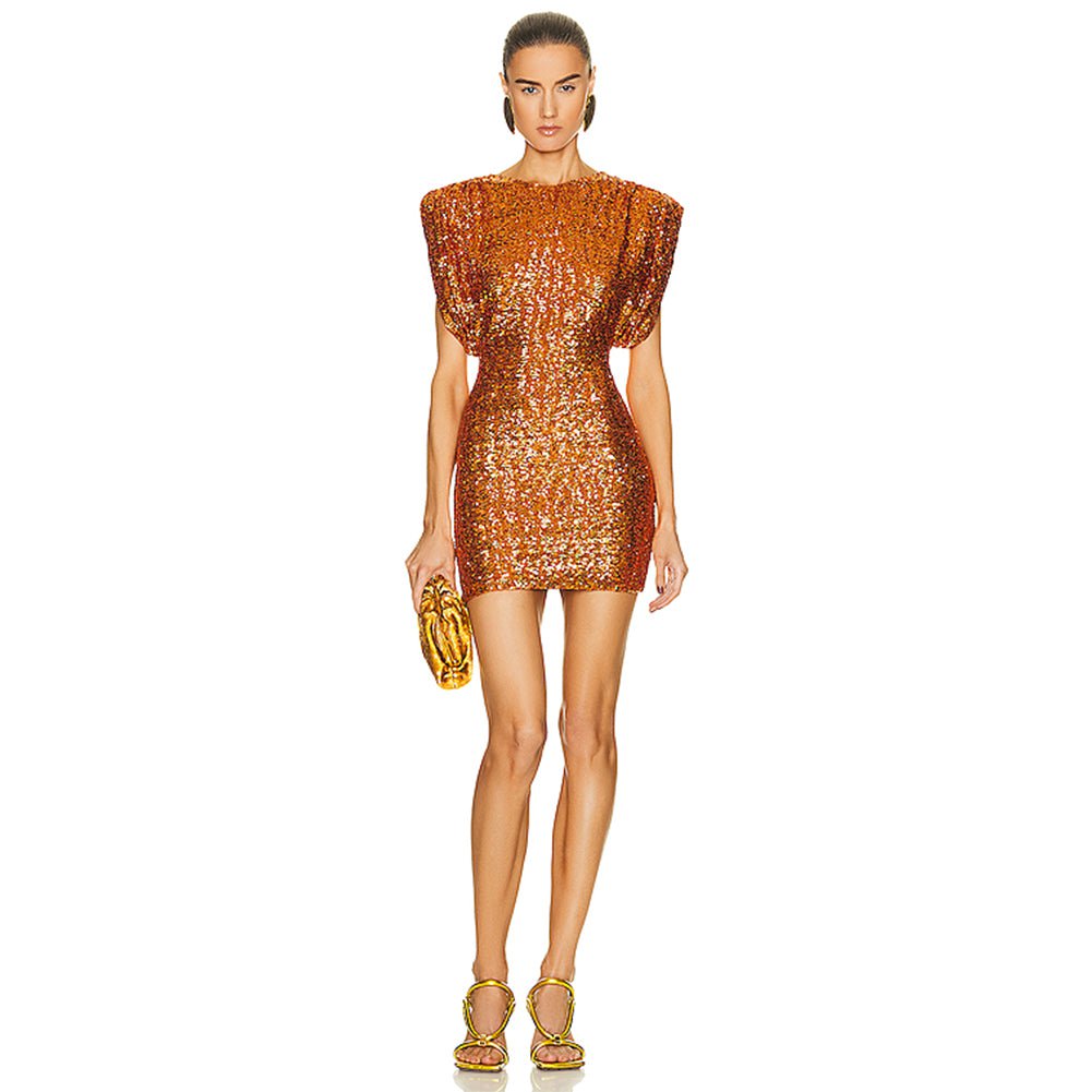 Round Neck Sleeveless Sequins Mini Dress