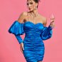 Off Shoulder Ruched Satin Mini Dress