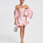 Off Shoulder Satin Puff Mini Dress