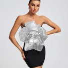 Silvery Faux-Flower Mini Bandage Dress