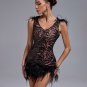 Feather Trim Mini Sequins Dress