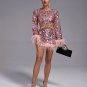 Sequinned Cutout Feather-Trim Mini Dress