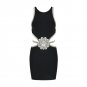 Round Neck Sleeveless Rhinestone Mini Bandage Dress