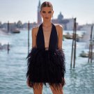 Halter Sleeveless Feather Mini Bandage Dress