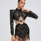 High-waisted Mesh Sequins Beading Mini Dress