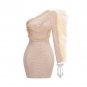 One Shoulder Long Sleeve Rhinestone Mini Dress