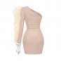 One Shoulder Long Sleeve Rhinestone Mini Dress