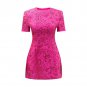 Round Neck Short Sleeve Floral Mini Bodycon Dress