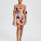 Off Shoulder Floral Embellished Mini Dress