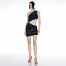 One Shoulder Sleeveless Exposed Waist Mini Bodycon Dress