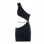 One Shoulder Sleeveless Exposed Waist Mini Bodycon Dress