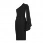 One Shoulder Long Sleeve Asymmetrical Midi Bandage Dress
