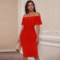 Off Shoulder Short Sleeve Frill Midi Bandage Dress