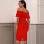 Off Shoulder Short Sleeve Frill Midi Bandage Dress