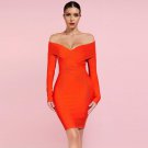 Off Shoulder Long Sleeve Striped Midi Bandage Dress