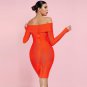 Off Shoulder Long Sleeve Striped Midi Bandage Dress