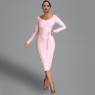 Round Neck Long Sleeve Tie Midi Bandage Dress
