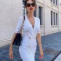 V Neck Short Sleeve Plain Midi Bandage Dress